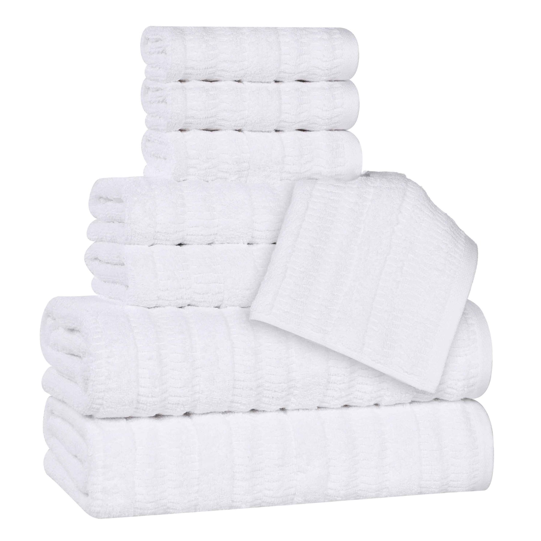 Mika Smart Twist Cotton Solid Textured Ribbed 8 Piece Towel Set