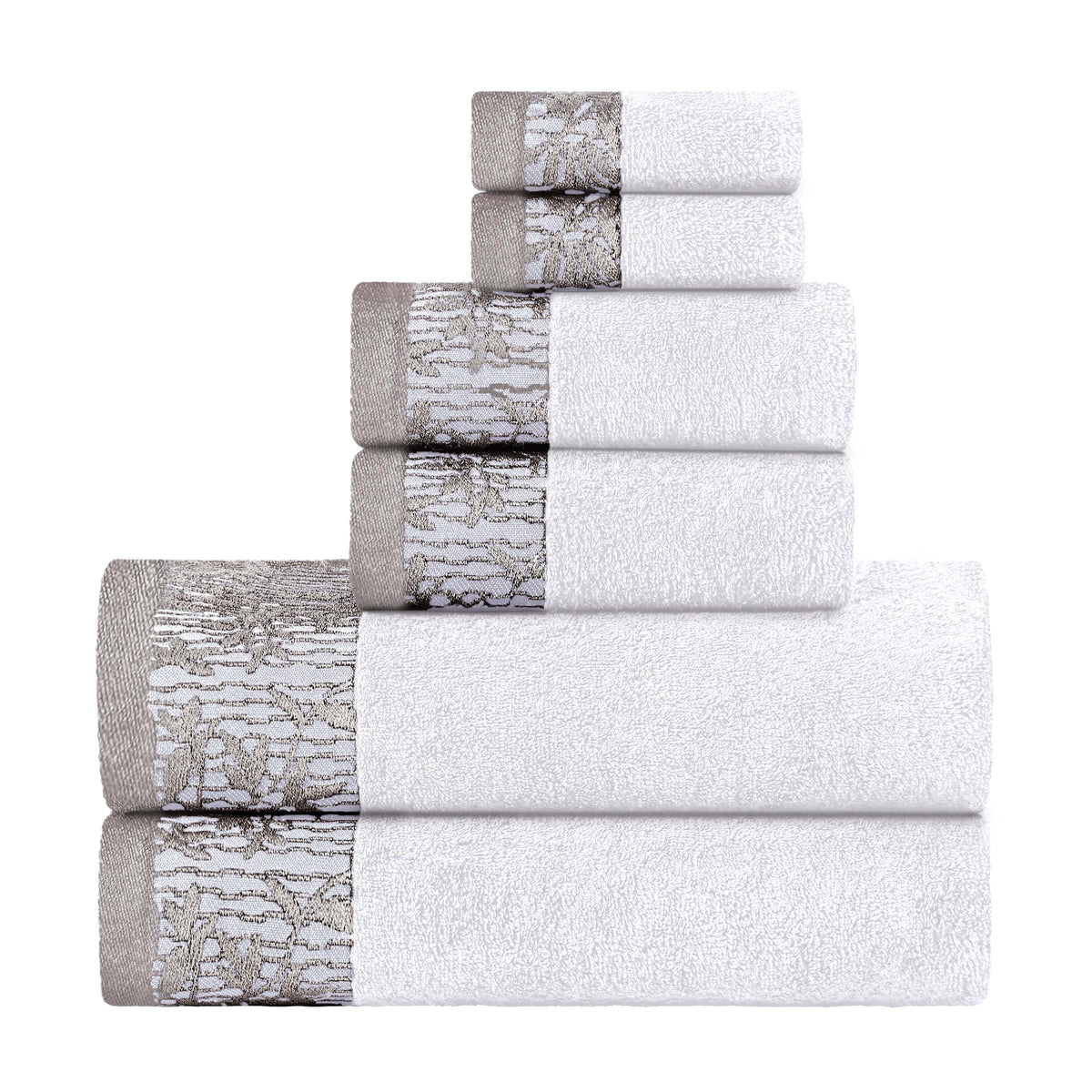 Wisteria Cotton Medium Weight Floral Jacquard Border 6 Piece Towel Set