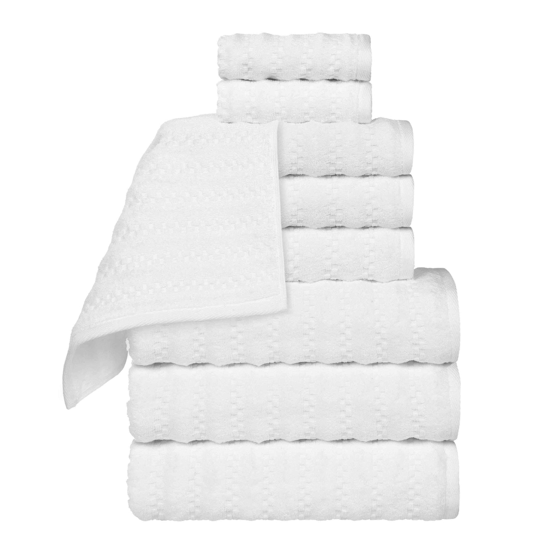 Zuma Zero Twist Cotton Medium Weight Waffle Stripes 9 Piece Towel Set