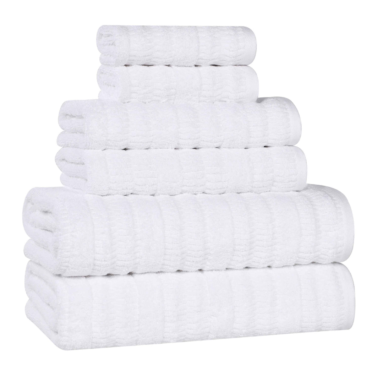 Mika Smart Twist Cotton Solid Textured Ribbed 6 Piece Towel Set