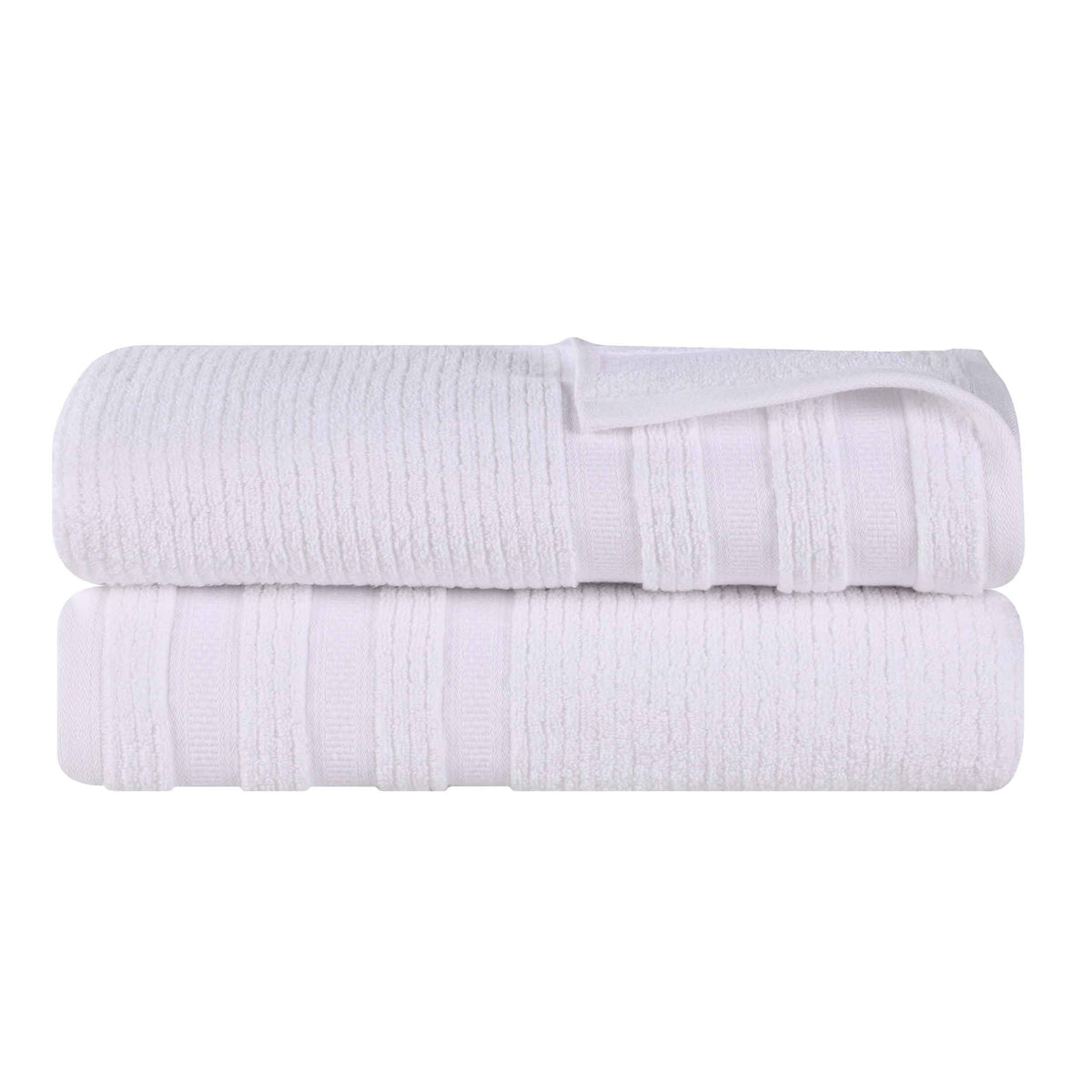 Brea Zero Twist Cotton Ribbed Geometric Border Bath Sheet Set of 2