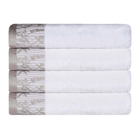 Wisteria Cotton Medium Weight Floral Jacquard Bath Towels, Set of 4