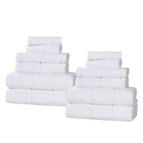 Milo Smart Twist Cotton Medium Weight Solid Ribbed 12 Piece Towel Set