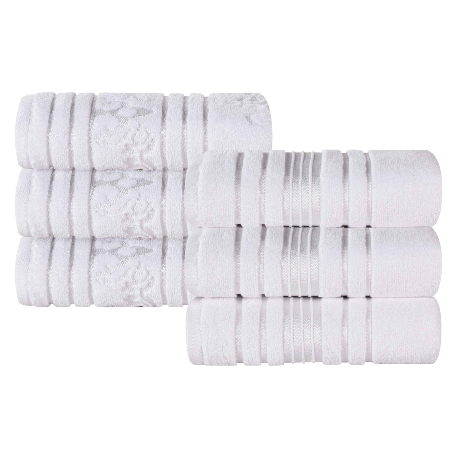 Sadie Zero Twist Cotton Solid and Jacquard Floral Hand Towel Set of 6