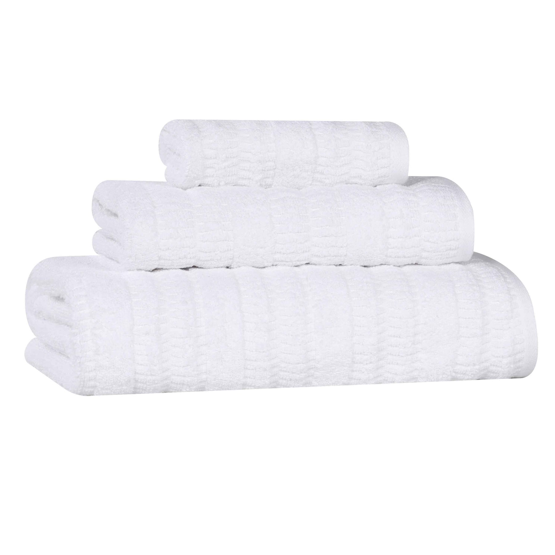 Mika Smart Twist Cotton Solid Textured Ribbed 3 Piece Towel Set