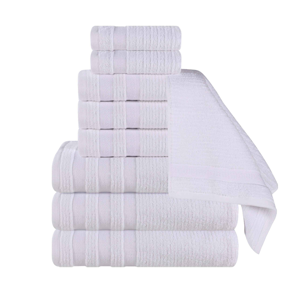 Brea Zero Twist Cotton Ribbed Geometric Border 9 Piece Towel Set