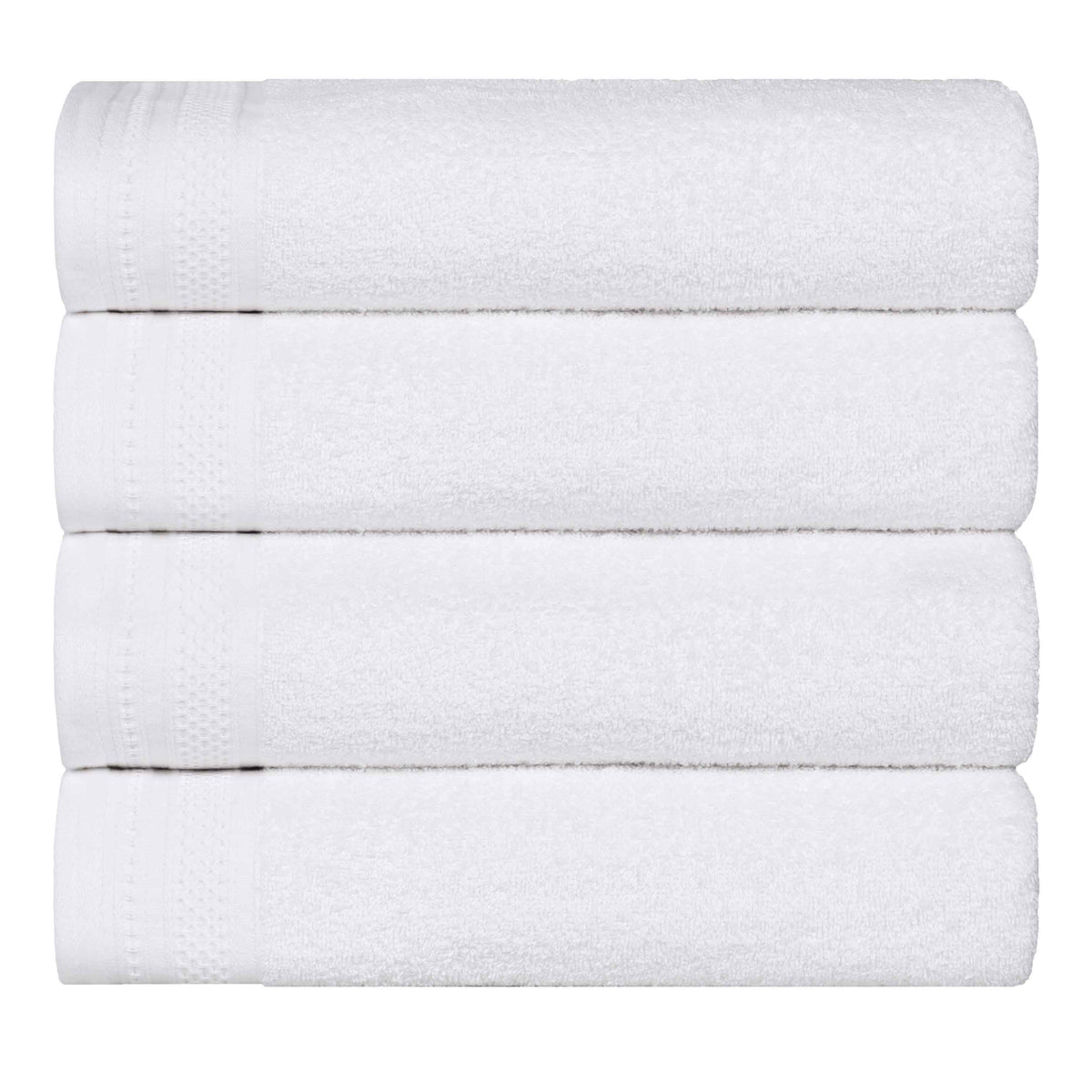 Honeycomb Textured Waffle Border Cotton Bath Towels, Set of 4