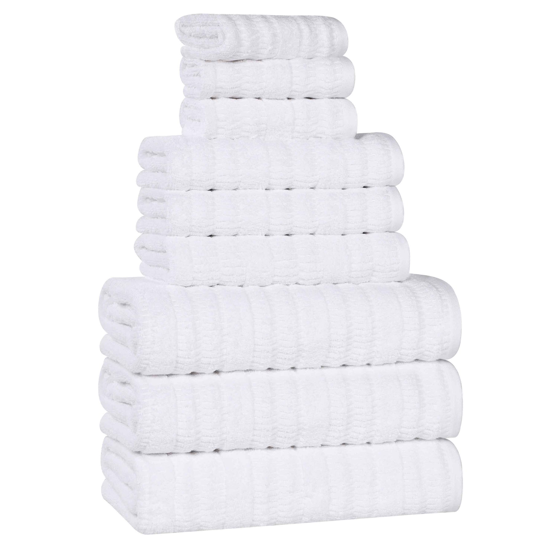 Mika Smart Twist Cotton Solid Textured Ribbed 9 Piece Towel Set