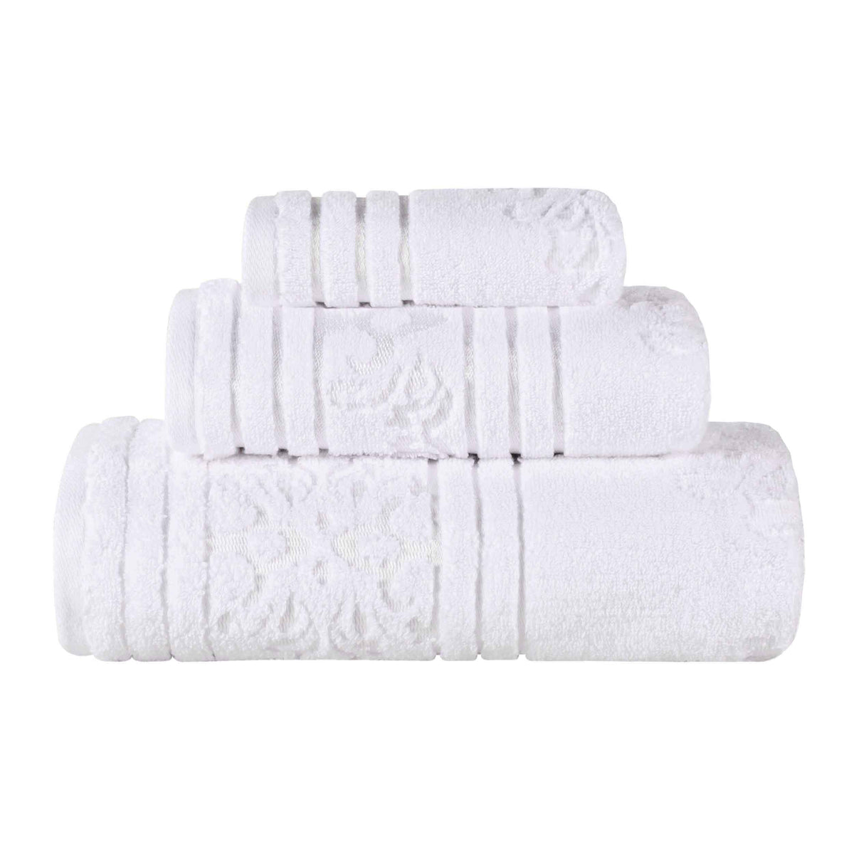 Sadie Zero Twist Cotton Floral Jacquard Absorbent 3 Piece Towel Set