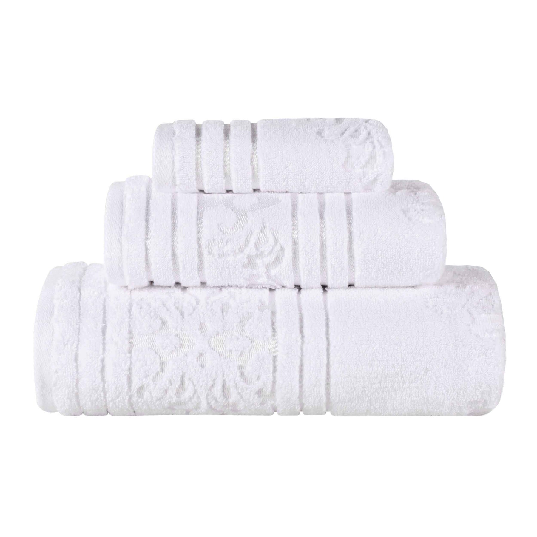 Sadie Zero Twist Cotton Floral Jacquard Absorbent 3 Piece Towel Set