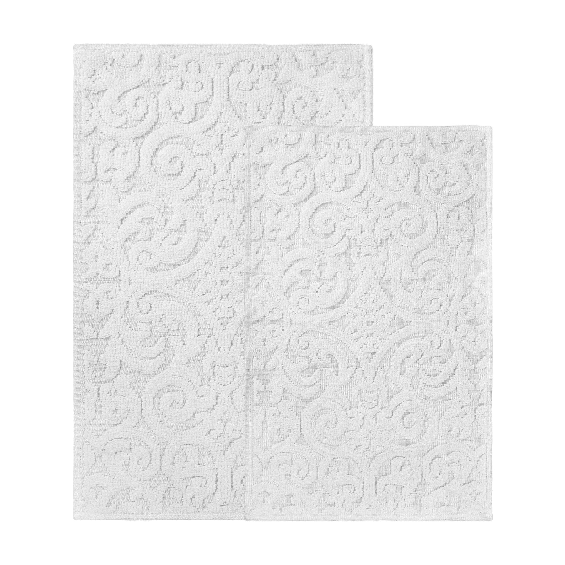 Venere Floral Scroll Textured Machine Washable Bath Rugs, Set of 2