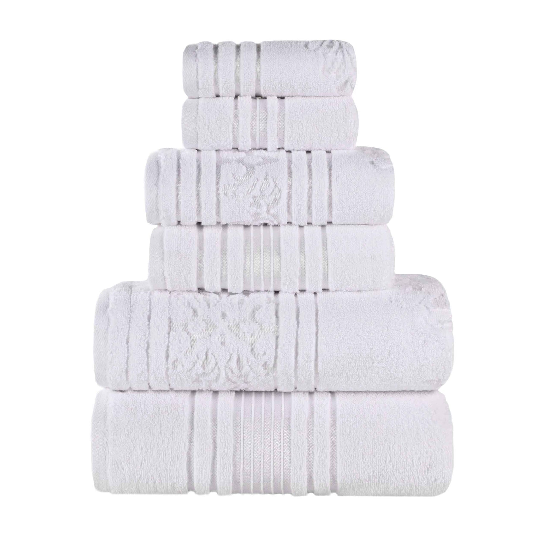 Sadie Zero Twist Cotton Solid and Jacquard Floral 6 Piece Towel Set