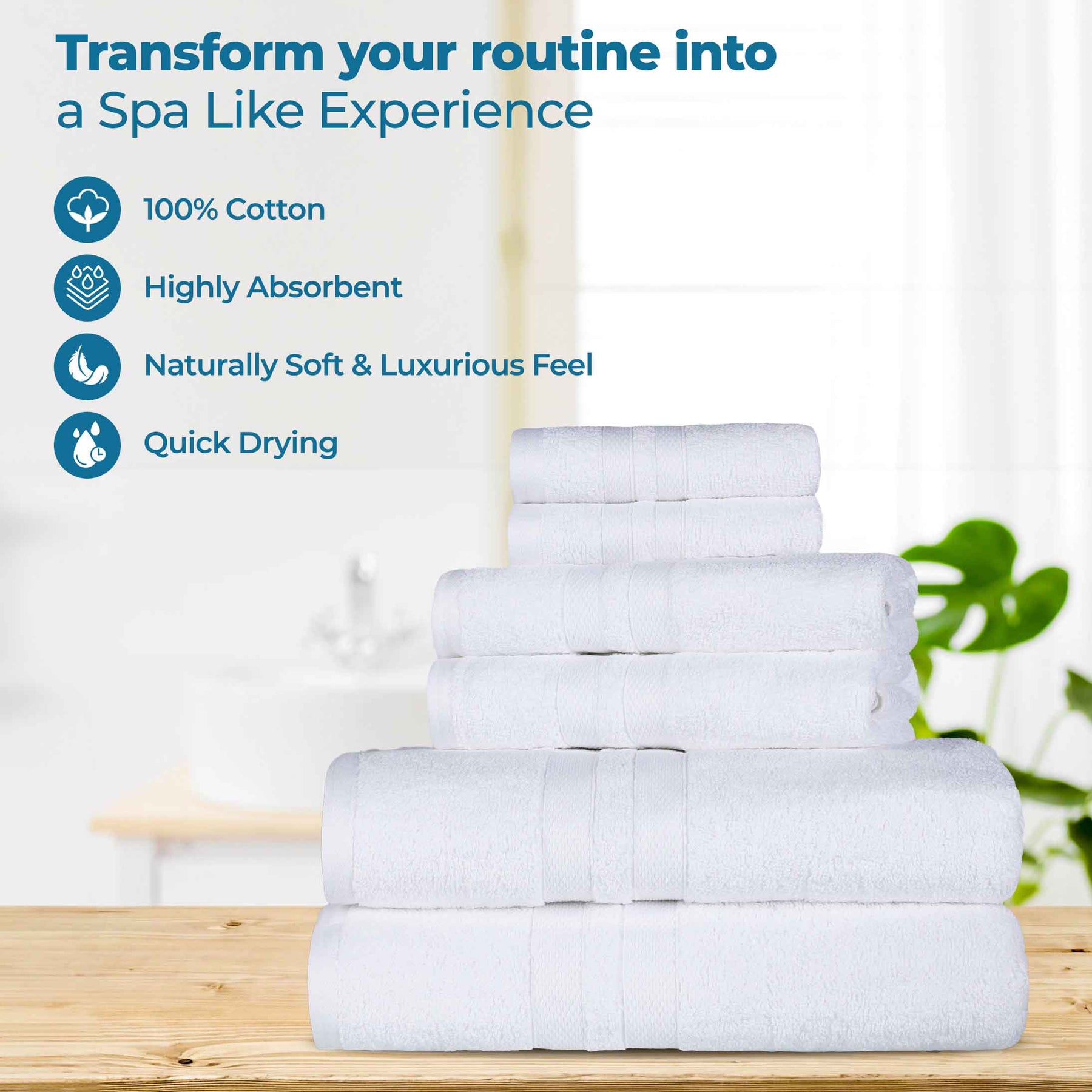 Ultra Soft Cotton Absorbent Solid Assorted 6 Piece Towel Set