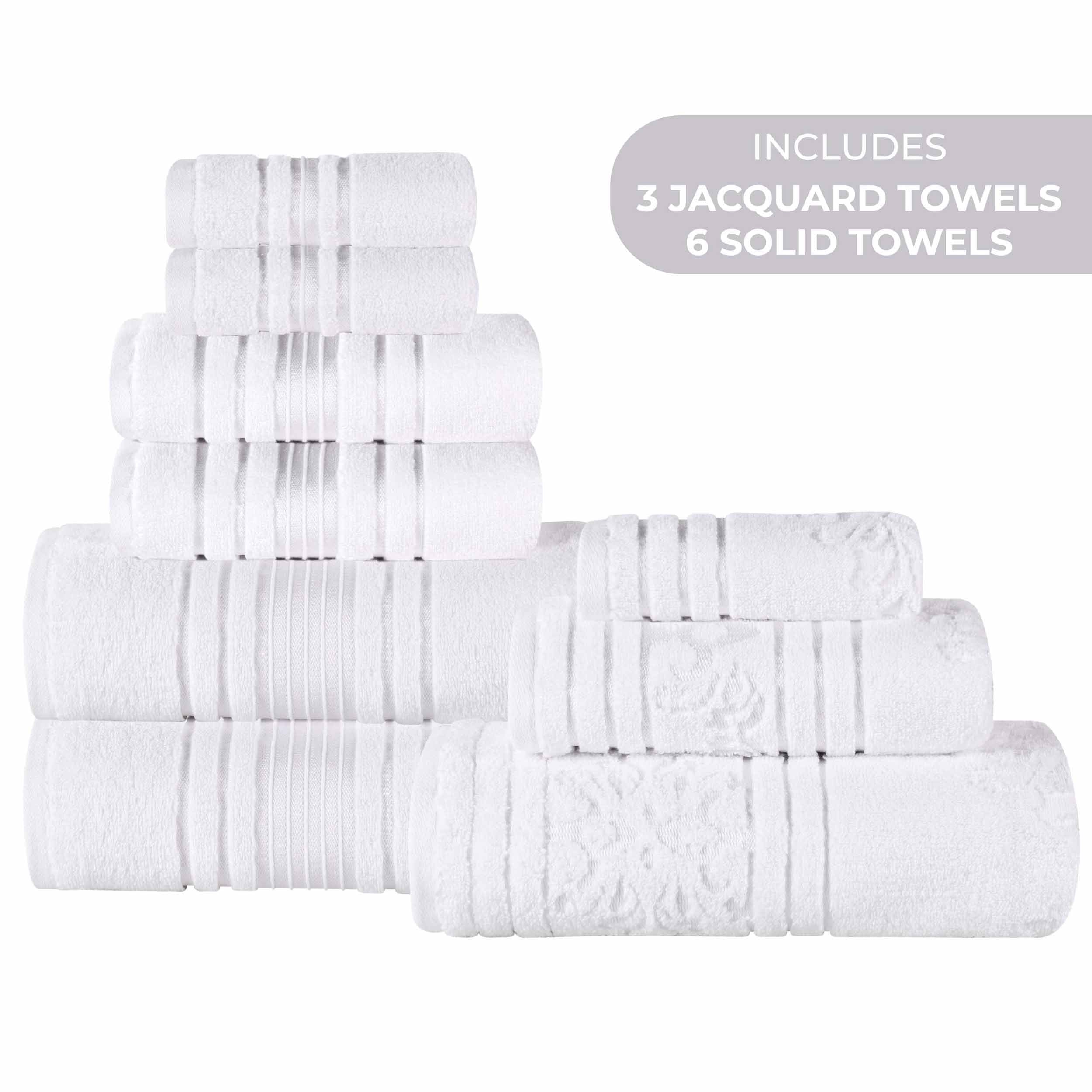 Sadie Zero Twist Cotton Solid and Jacquard Floral 9 Piece Towel Set - Towel Set by Superior