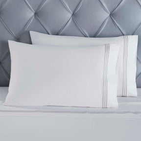 Brandon Cotton Three-Line Embroidered Deep Pocket Bed Sheet Set - White-Silver