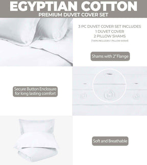 Egyptian Cotton 400 Thread Count Solid Luxury Duvet Cover Set - White