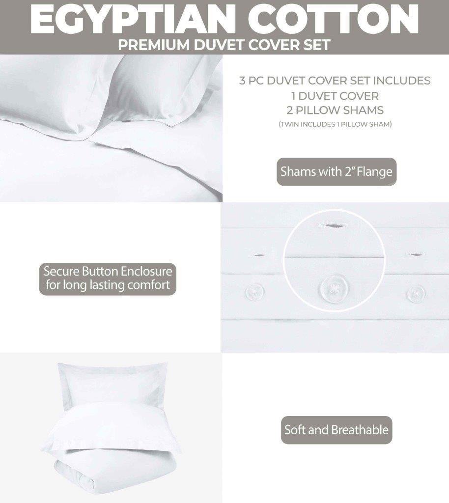 Egyptian Cotton 400 Thread Count Solid Luxury Duvet Cover Set - White