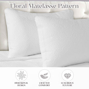 Enzy Medium Weight Floral Matelasse 3 Piece Bedspread Pillow Sham Set