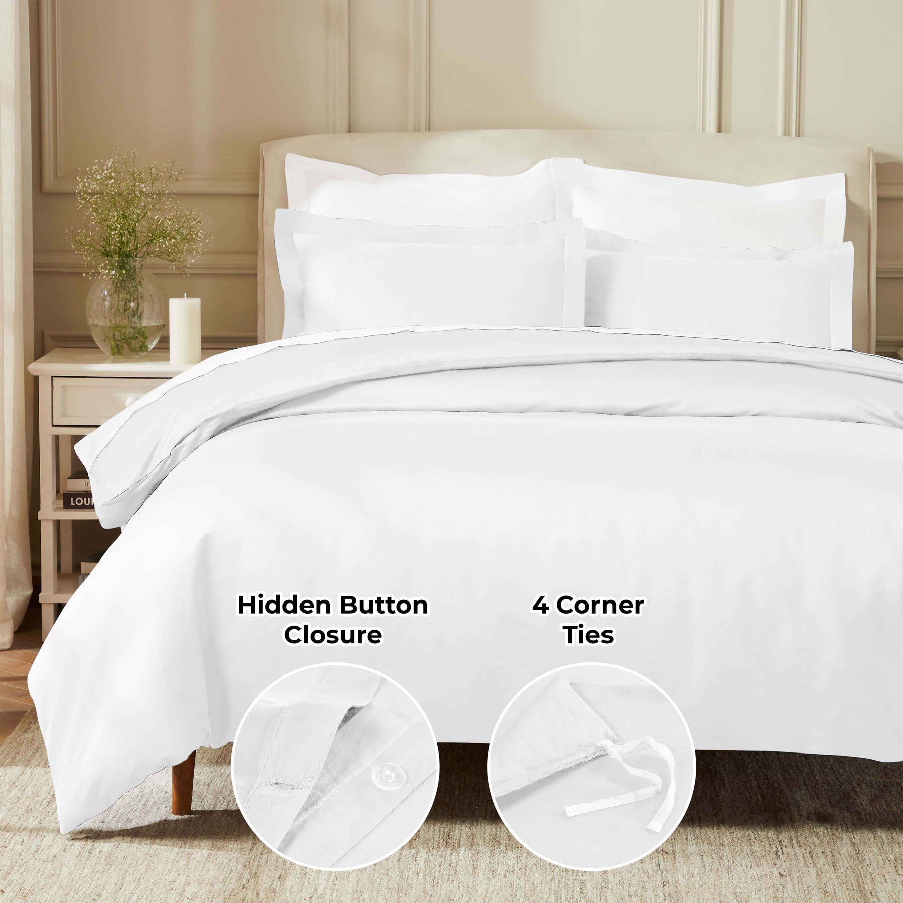 Egyptian Cotton 850 Thread Count Solid Luxury 3 Piece Duvet Cover Set - White