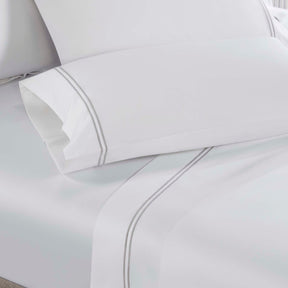 Fieldstone Cotton Two-Line Embroidered Deep Pocket Bed Sheet Set - White-Silver