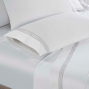 Brandon Cotton Three-Line Embroidered Deep Pocket Bed Sheet Set - White-Silver