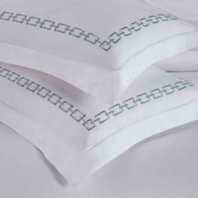 Chain Links Cotton Embroidered 3 Piece Duvet Cover Set - White-Silver