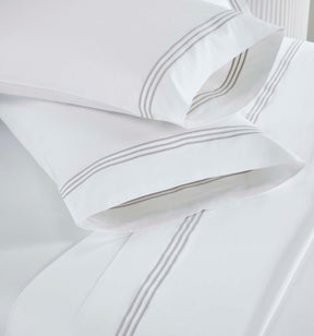 Brandon Cotton Three-Line Embroidered Deep Pocket Bed Sheet Set - White-Silver