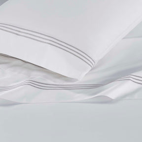 Brandon Cotton Three-Line Embroidered Deep Pocket Bed Sheet Set - White-Silver