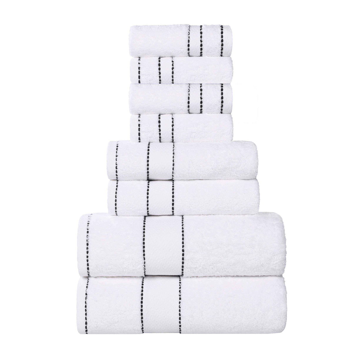 Niles Egyptian Giza Cotton Plush Heavyweight Soft 8 Piece Towel Set - White-Black