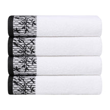 Wisteria Cotton Medium Weight Floral Jacquard Bath Towels, Set of 4