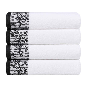 Wisteria Cotton Medium Weight Floral Jacquard Bath Towels, Set of 4