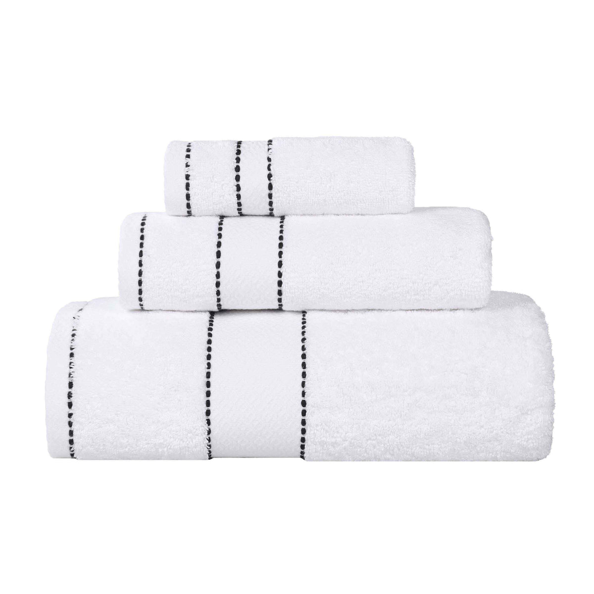 Niles Egyptian Giza Cotton Plush Heavyweight Soft 3 Piece Towel Set - White-Black