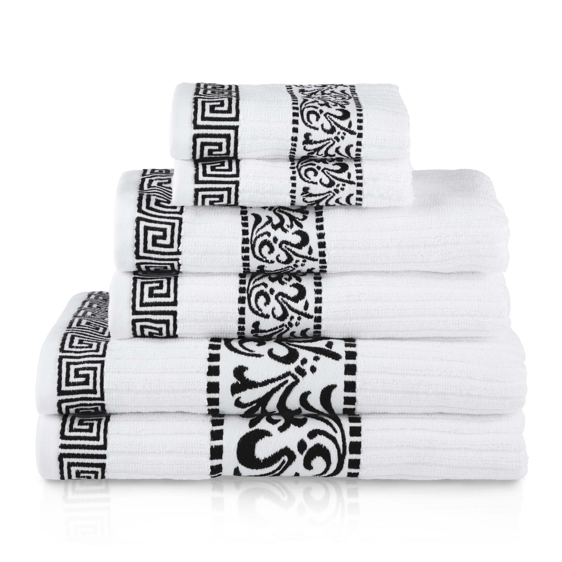 Athens Cotton Medium Weight Floral Greek Key Trim 6 Piece Towel Set