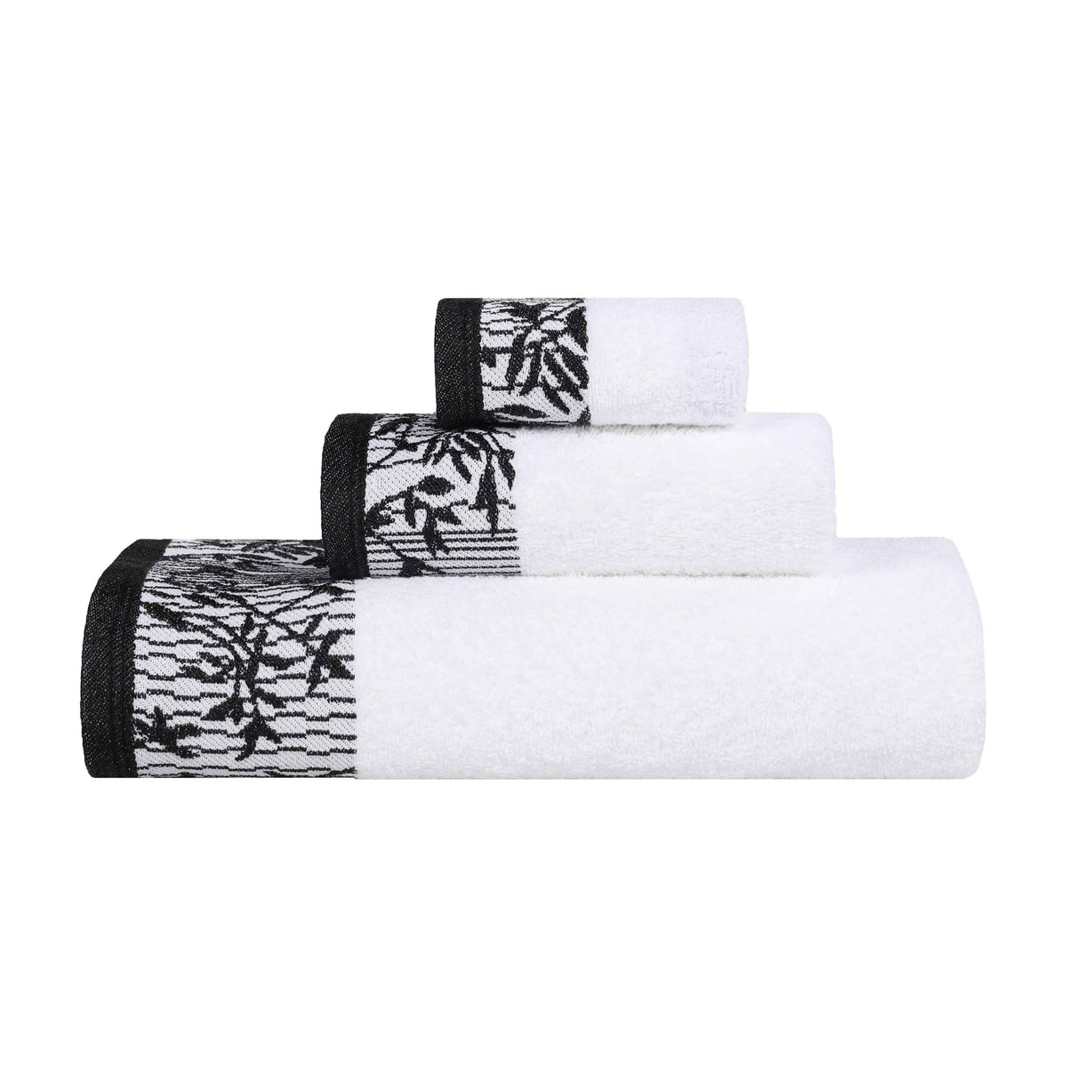 Wisteria Cotton Medium Weight Floral Jacquard Border 3 Piece Towel Set