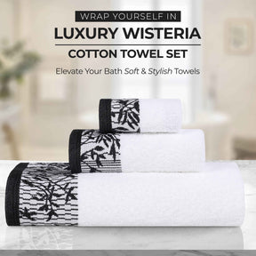 Wisteria Cotton Medium Weight Floral Jacquard Border 3 Piece Towel Set