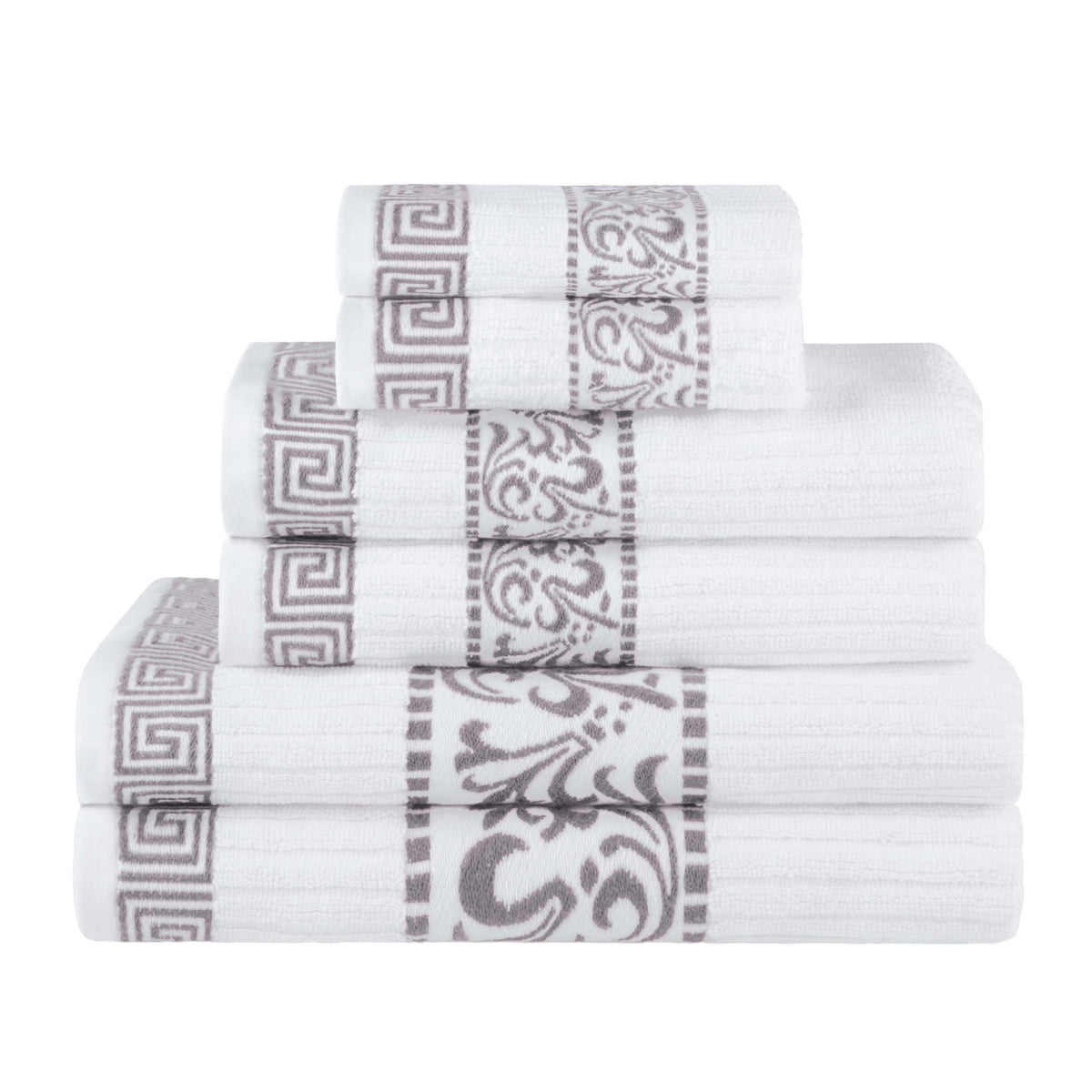 Athens Cotton Medium Weight Floral Greek Key Trim 6 Piece Towel Set