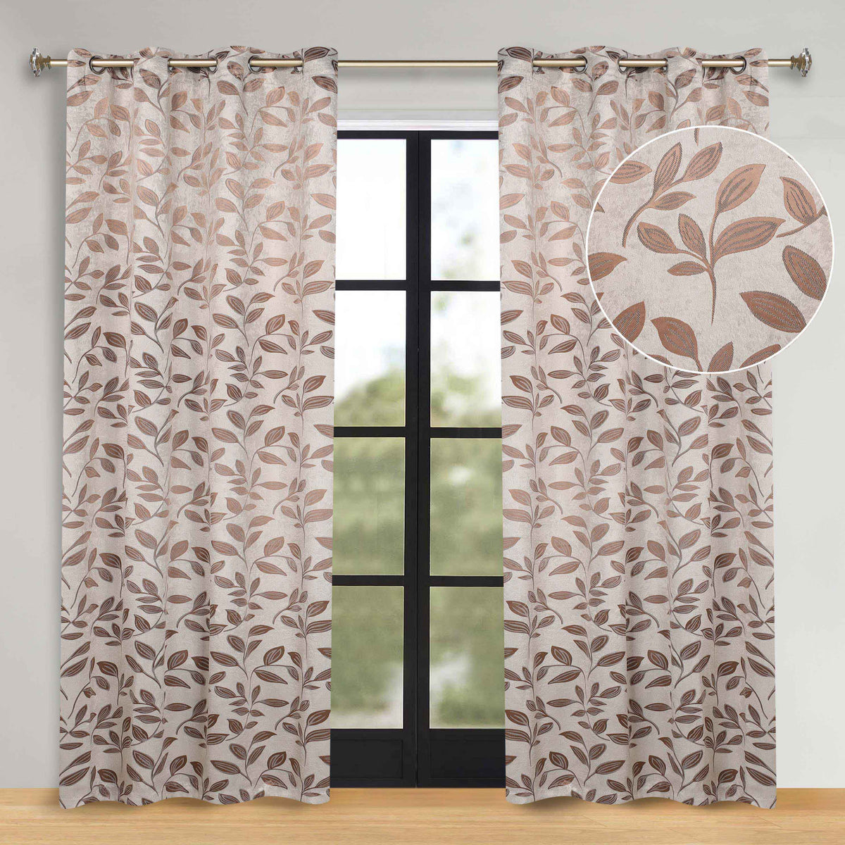 Leaves Room Darkening Washable Blackout Curtain Panels, Set of 2