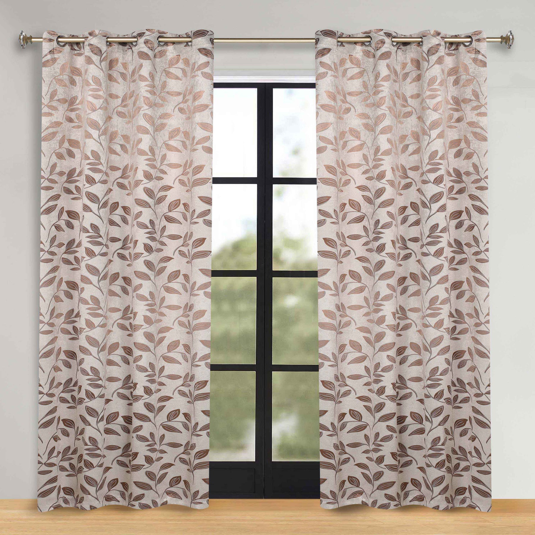 Leaves Room Darkening Washable Blackout Curtain Panels, Set of 2 - White/Copper