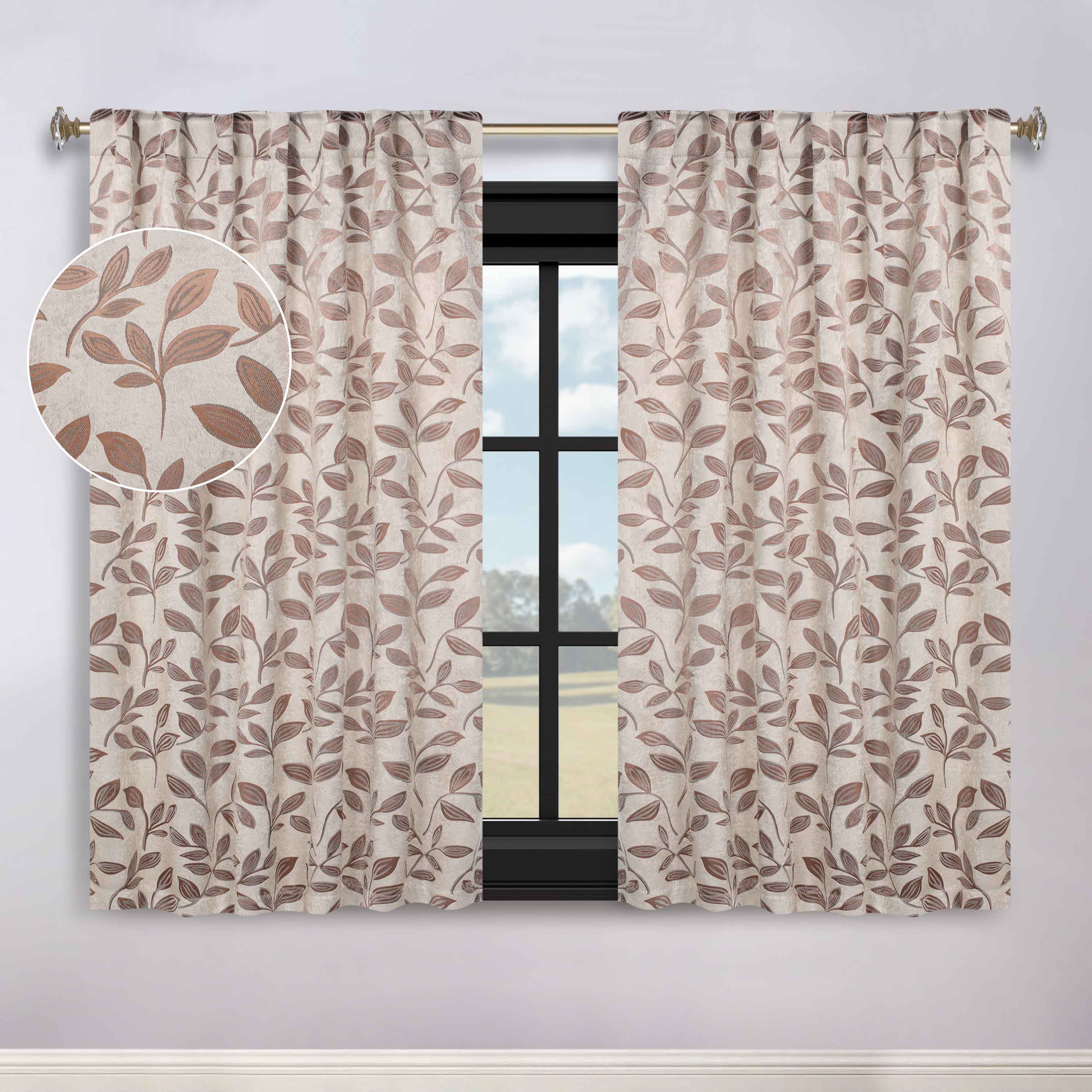 Leaves Room Darkening Back Tabs Blackout Curtain Panels, Set of 2 - Blackout Curtains by Superior