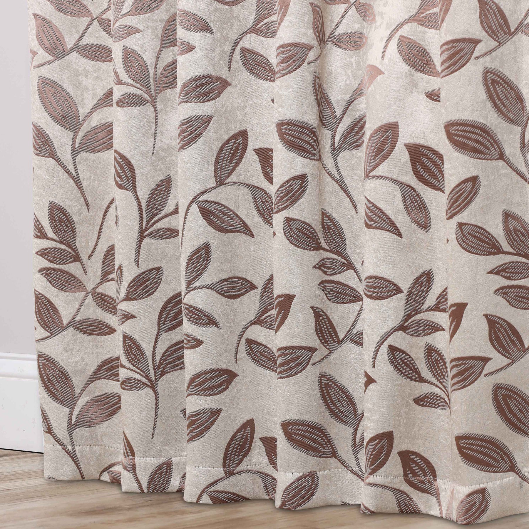 Leaves Room Darkening Washable Blackout Curtain Panels, Set of 2 - White/Copper