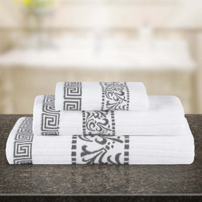 Athens Cotton Medium Weight Floral Greek Key Trim 3 Piece Towel Set