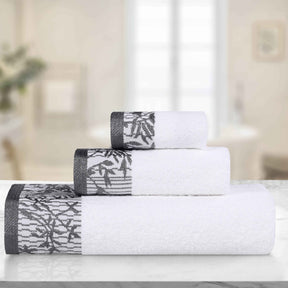 Wisteria Cotton Medium Weight Floral Jacquard Border 3 Piece Towel Set