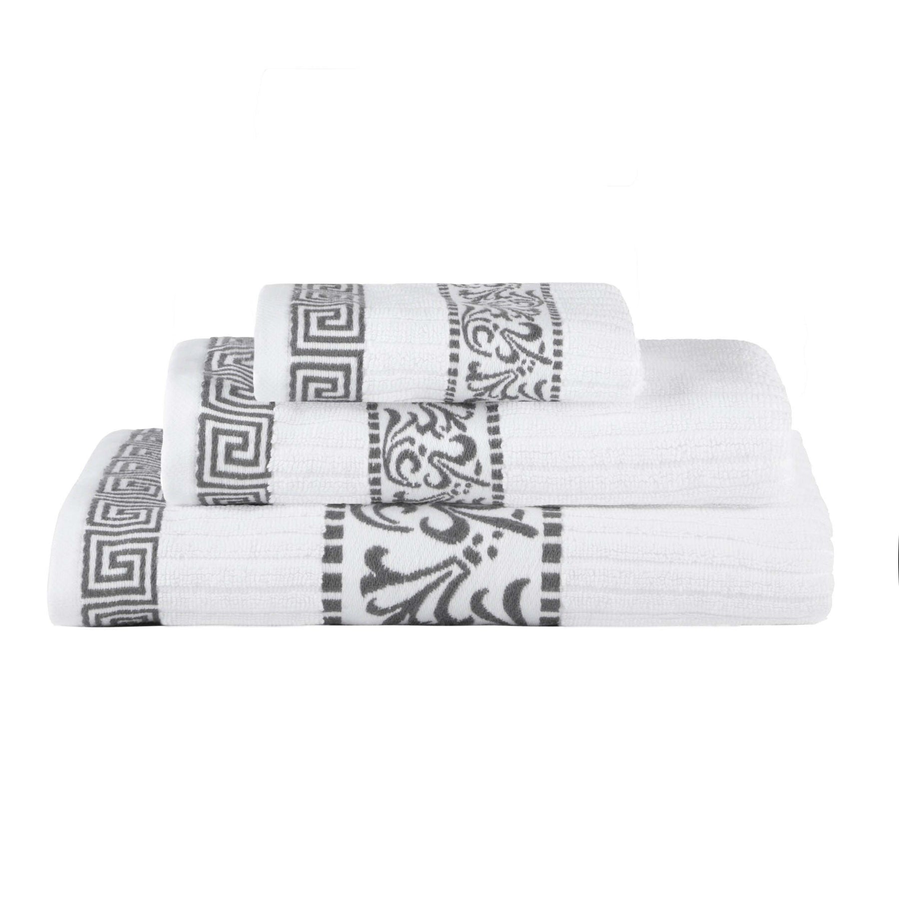 Athens Cotton Medium Weight Floral Greek Key Trim 3 Piece Towel Set