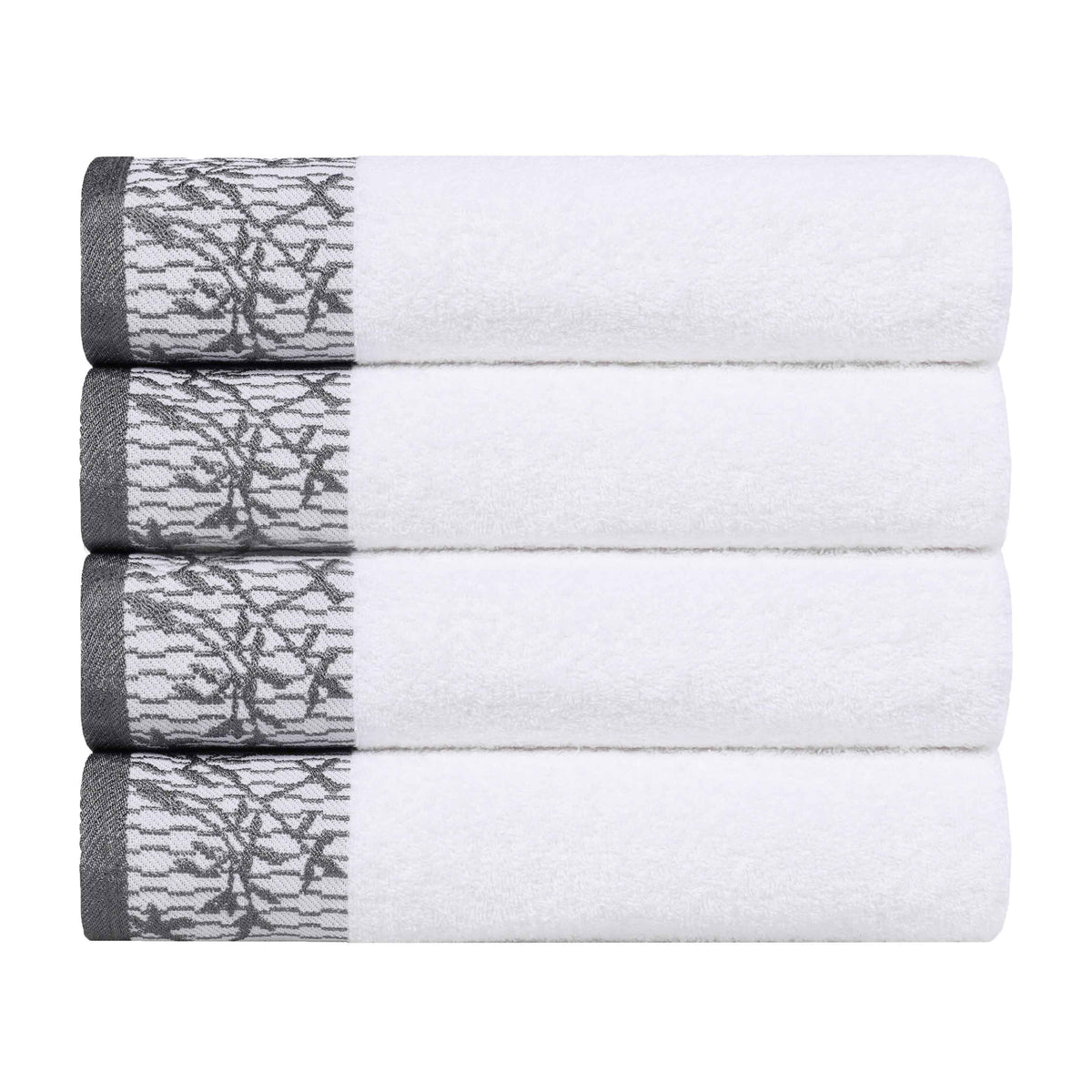 Wisteria Cotton Medium Weight Floral Jacquard Bath Towels, Set of 4