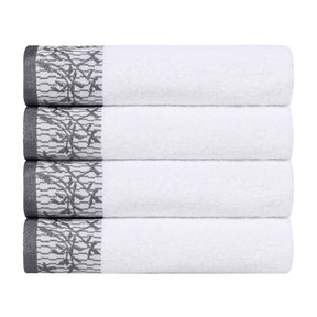 Wisteria Cotton Medium Weight Floral Jacquard Bath Towels, Set of 4