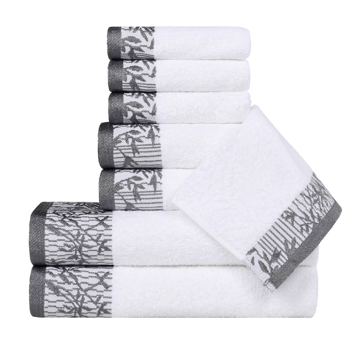 Wisteria Cotton Medium Weight Floral Jacquard Border 8 Piece Towel Set