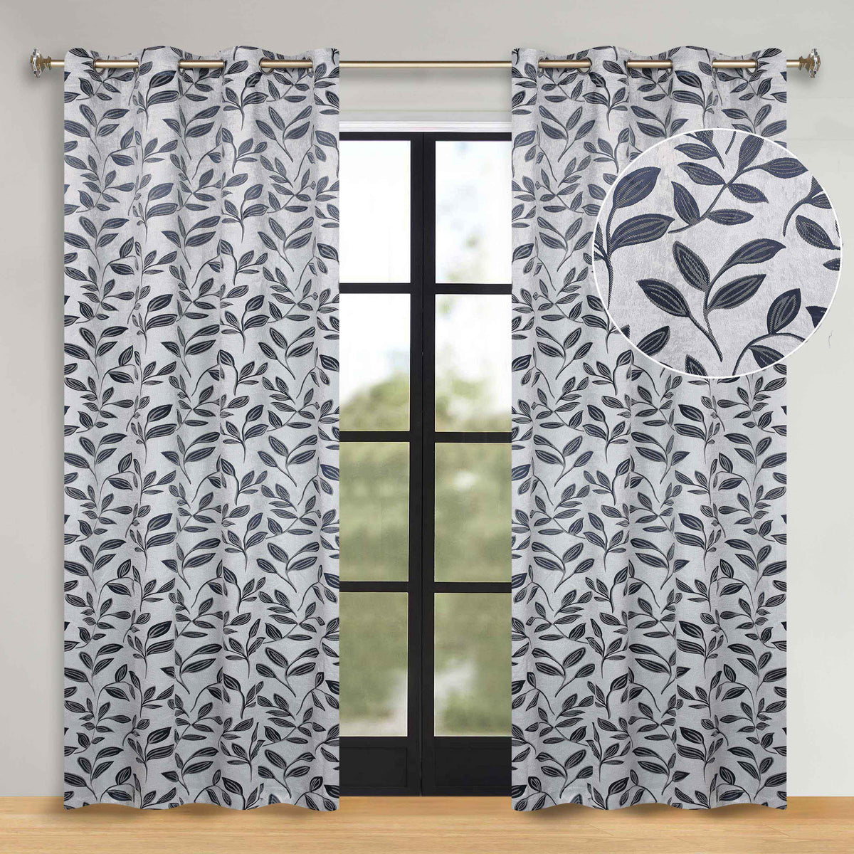 Leaves Room Darkening Washable Blackout Curtain Panels, Set of 2