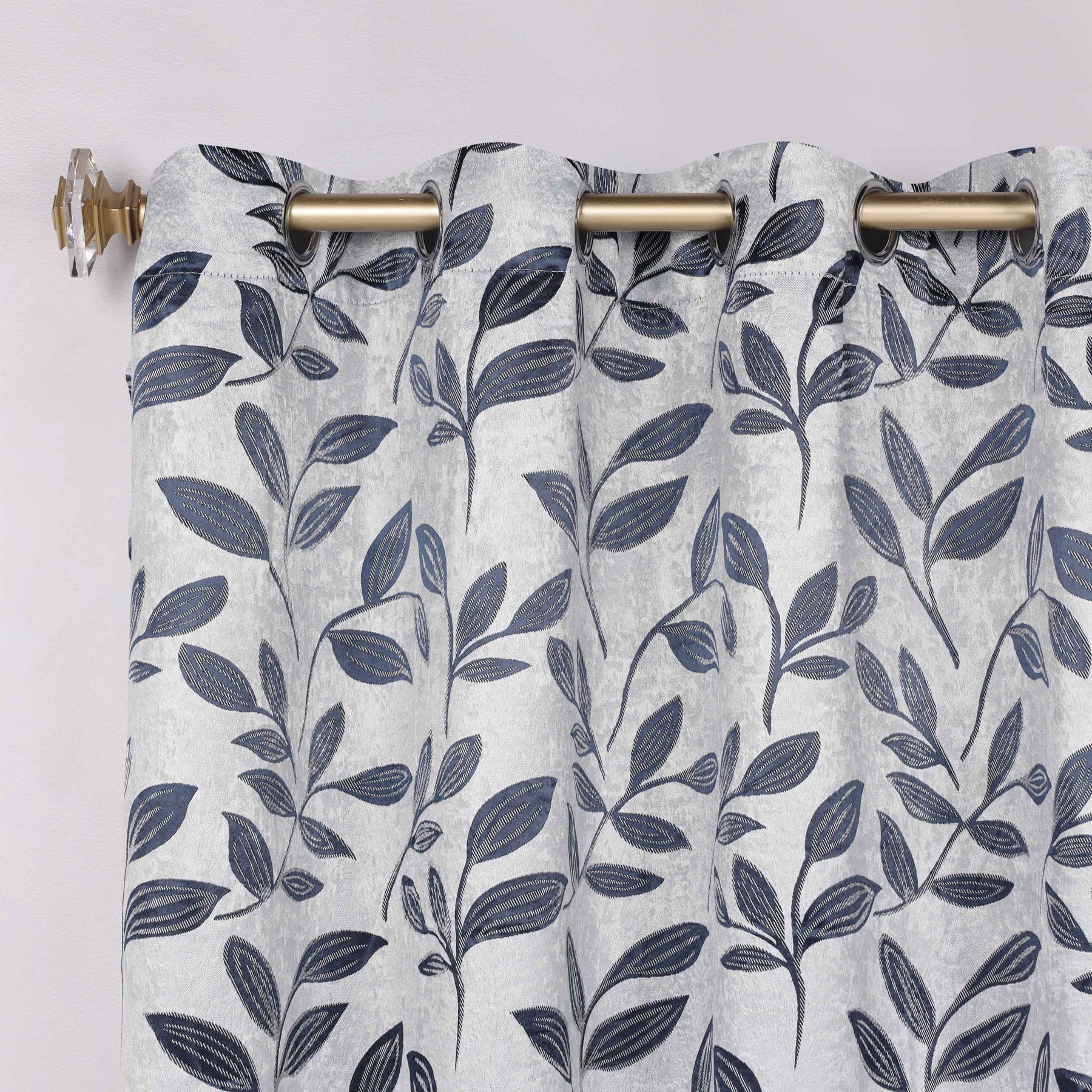 Leaves Room Darkening Washable Blackout Curtain Panels, Set of 2 - White/NavyBlue