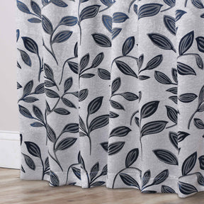 Leaves Room Darkening Washable Blackout Curtain Panels, Set of 2 - White/NavyBlue