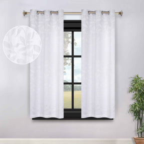 Leaves Room Darkening Grommet Blackout Curtain Panels, Set of 2 - White